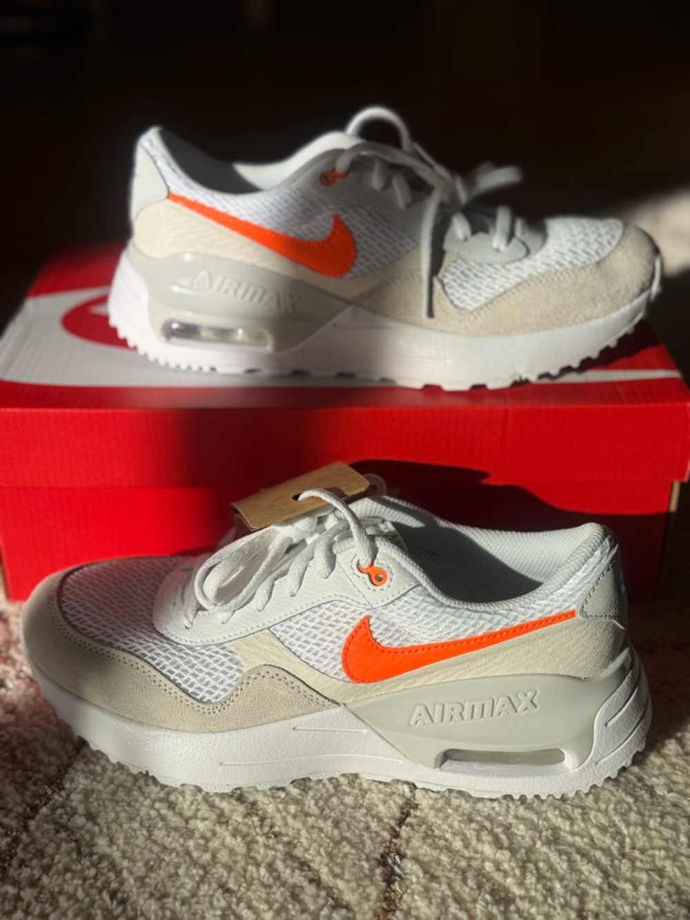 Nike Air Max System Sneakers White Orange Size 6.5Y Women’s 8 BNIB